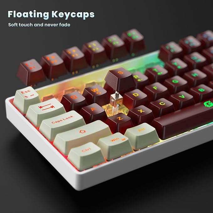 GEODMAER 65% Wireless Gaming Keyboard, LED Backlit Gaming Keyboard, 68 Keys Ultra-Compact Anti-ghosting No-Conflict Wireless Keyboard for PC Laptop Windows Gamer(Red-White)