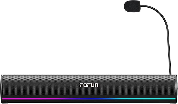 Computer Sound Bar with Detachable ENC Microphone, Enhanced Bass Gaming Soundbar, Bluetooth 6.0, USB-A Plug and Play, PC and Bluetooth Mode, 3EQ, 10 RGB Speaker for Gaming, Music,Meeting