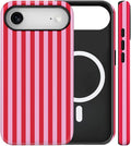 Magnetic for iPhone 17 Air Case Cute Stripes Phone Case, Shockproof Slim TPU and Hard PC Protective Phone Cover Compatible with MagSafe Designed for Women Girls, Pink and White