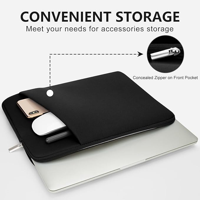 Laptop Sleeve Case with Zipper Accessory Pocket Compatible with 13 to 14 inches MacBook Air/Pro Padded Computer Pouch Cover Shockproof Protective for 13” to 14” Laptop/Chromebook/Tablet,Black