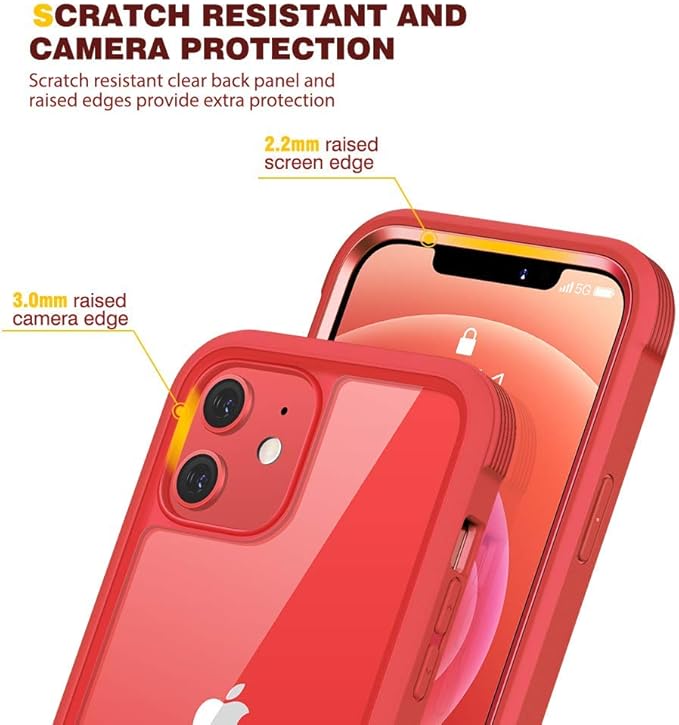 Diaclara Designed for iPhone 12 Mini Case, Full Body Rugged with Built-in Touch Sensitive Anti-Scratch Screen Protector, Soft TPU Bumper Case Designed for iPhone 12 Mini 5.4" (Red and Clear)