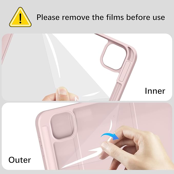 Case for iPad Pro 11-Inch M5/M4 2025/2024 (6th/5th Generation), Case with Pencil Holder, Clear Back Cover Cute Cool Design for Women Girls, Auto Sleep/Wake, Pink White Flower