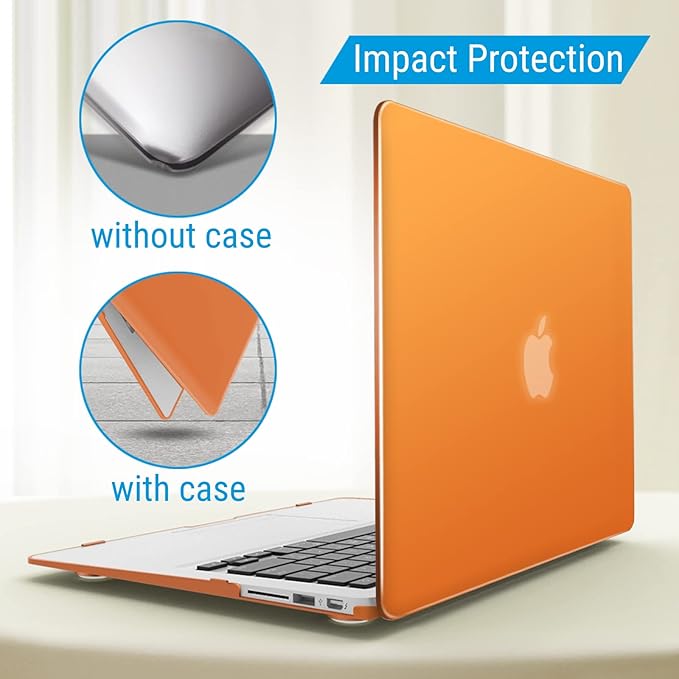 IBENZER Compatible with Old Version MacBook Air 13 Inch Case (2010-2017 Release). Models: A1466 / A1369, Plastic Hard Shell Case with Keyboard Cover for Mac Air 13, Orange, A13OR+1