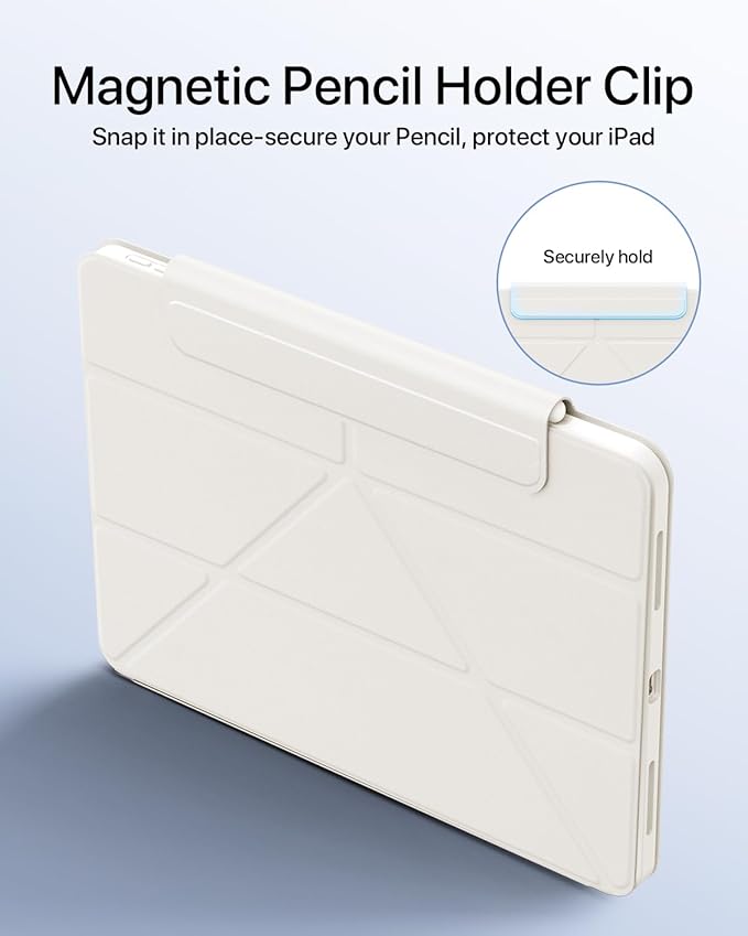 for iPad Pro 13 inch Case M5/M4 (2025/2024), Multi-Angle Y Fold Stand Magnetic Premium PU Leather Full Protective Case with Hidden Pencil Holder (Cream White)