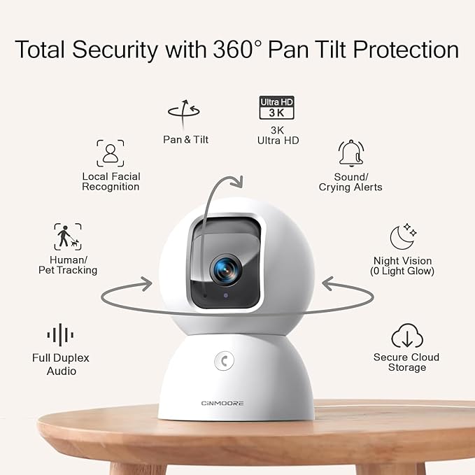 3K 5G Wi-Fi Security Camera Indoor, Backup Battery for Power Outage Protection, Free AI Tracking Facial ID, 5MP Pet/Dog Camera w/ Speaker & Phone App, PTZ Baby Monitor, 0-Glow Night Vision, 2-Way Talk