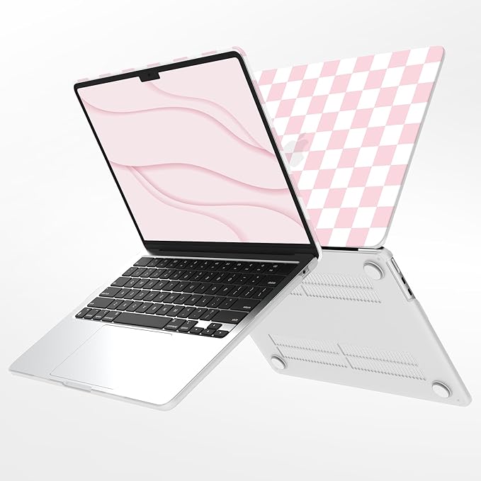 G JGOO Compatible with MacBook Air 13 inch Case 2026 2025-2022 M5 A3449 M4 A3240 M3 A3113 M2 A2681, Plastic Hard Shell for MacBook Air 13.6 inch Case +Keyboard Cover +Screen Protector, Pink Checkered