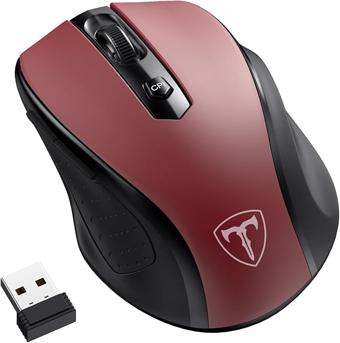 HOTWEEMS Wireless Mouse, D-09 Computer Mouse USB Cordless Mice for Laptop, Ergo Grips, Lightspeed 5-Level 2400 DPI, 16 Months Battery, Portable for PC Mac Chromebook (Red, 1 Pack)