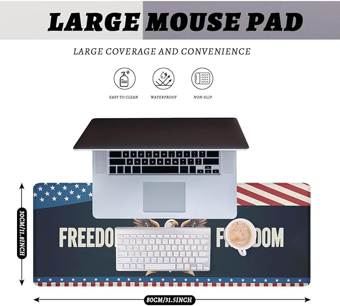250 Years of Freedom Gaming Mouse Pad Desk Pad Bald Eagle America Flag USA MousepadLaptop Keyboard Mat Desk Pad Office Home Decor for Women Girl 31.5"x11.8"