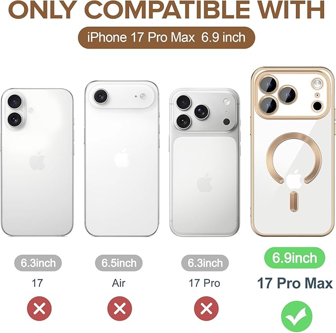 Hython Magnetic Clear for iPhone 17 Pro Max Case with Camera Lens Protector [Compatible with MagSafe] Plating Edge Slim Soft TPU Cover Protective Phone Case for 17 Pro Max 6.9", Matte Desert Brown