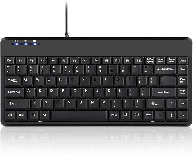 Perixx PERIBOARD-409U Wired USB Mini Keyboard, Black, US English Layout