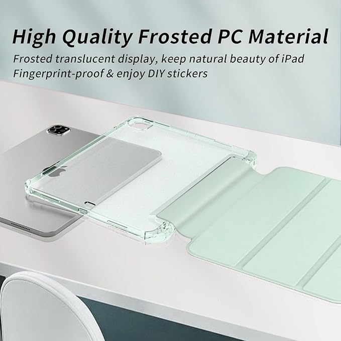Kenke New iPad Pro 11 Inch Case 4th/3rd/2nd/1st Generation 2022/2021/2020/2018 Support 2nd Pencil Charge with Built-in Left Side Pencil Holder, Hard Frosted Back Cover & Colored Edge (Light Green)