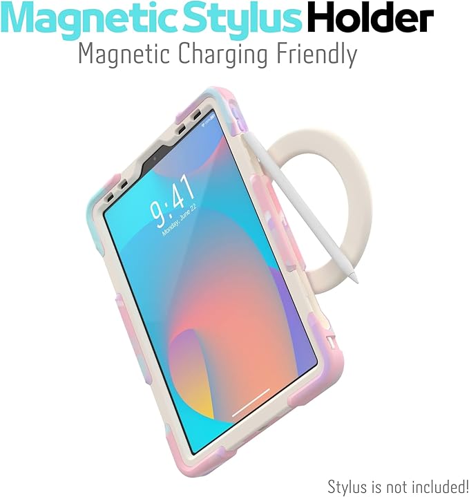 Triple Shockproof Case for iPad Air 5th/4th Generation 10.9 inch 2022/2020 and iPad Pro 11 Case, Kids Boy Girl Cover with Kickstand, Shoulder Strap (M-Pink)