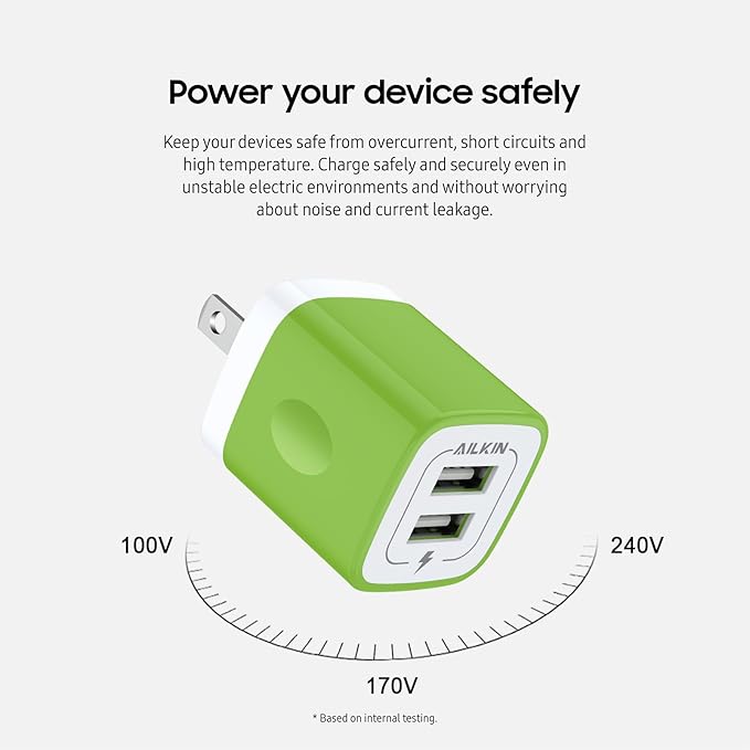 USB Wall Charger, [2-Pack] 2.1A AILKIN 2-Port USB Phone Charger Block Plug Power Adapter Charging Base for iPhone 17 Air 16 15 14 Plus/Mini/Pro 13 12 Max SE 11 Plus Google Pixel 7 7a 6 pro 6a 5 Box