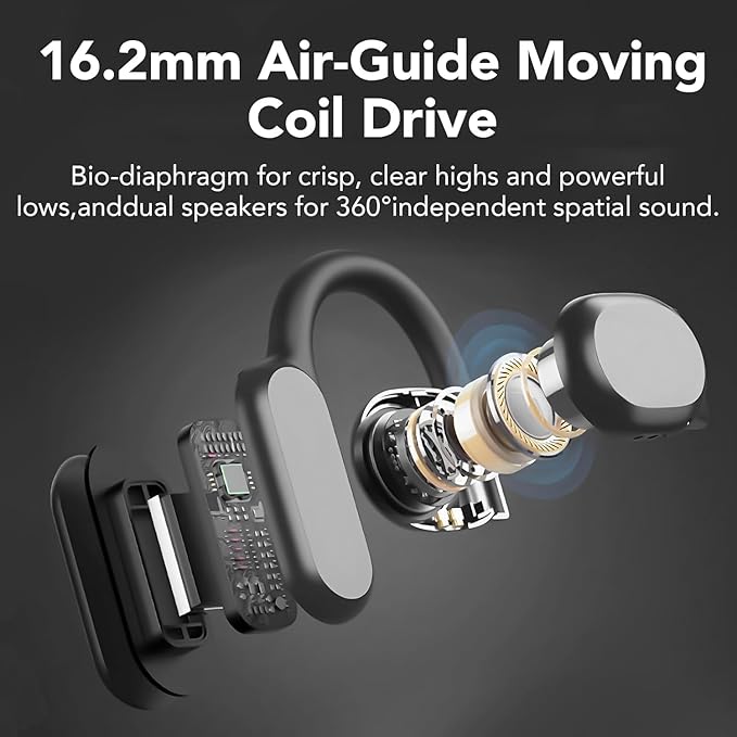 Open Ear Bluetooth 5.3 Earbuds,Wireless Headphones Sport Over Earphones Built-in 4 Mic with Ear Hooks 75H Playtime,Bluetooth Ear Buds with LED Digital Display,IPX5 Waterproof for Running Fitness/Black
