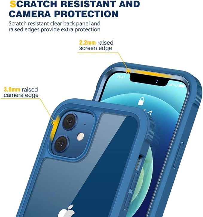 Diaclara Designed for iPhone 12 Mini Case, Full Body Rugged with Built-in Touch Sensitive Anti-Scratch Screen Protector, Soft TPU Bumper Case for iPhone 12 Mini 5.4" (Blue and Clear)