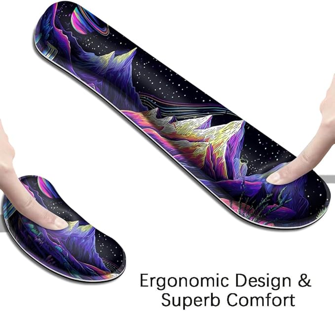 Desk Mat, Large Gaming Mouse Pad with Wrist Rest, 4 in1 XXL Mouse pad+Keyboard Wrist Rest+Mouse Pad Wrist Support+Cup Coaster Set, Ergonomic Desk Pad for Home Office, Neon Landscape