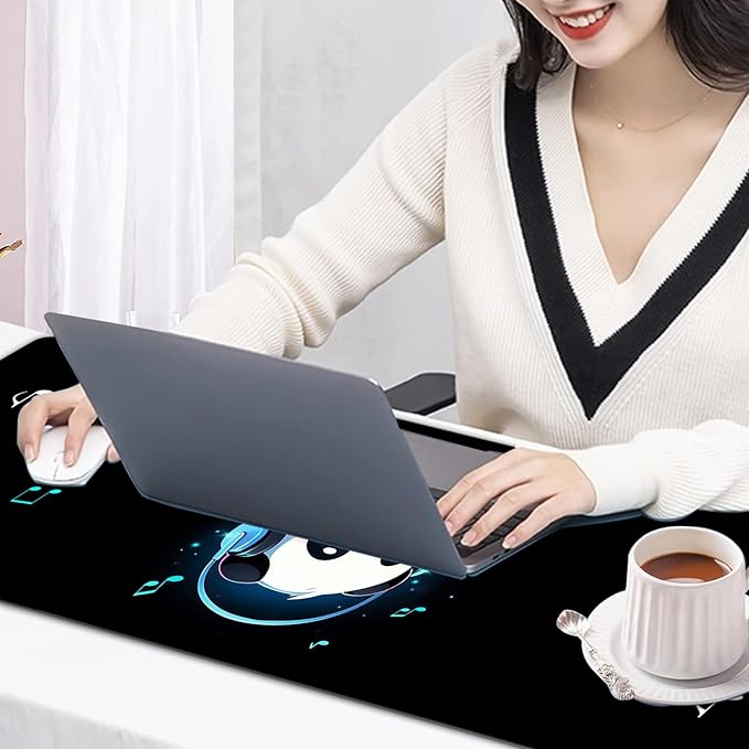 Large Mouse Pad, 31.5 x 11.8in Extended Gaming Mouse Pad with Stitched Edges, XXL Mousepad Protector Non Slip Rubber Base for Office and Home Writing Mat, Cute Panda Pattern Black Desk Mat