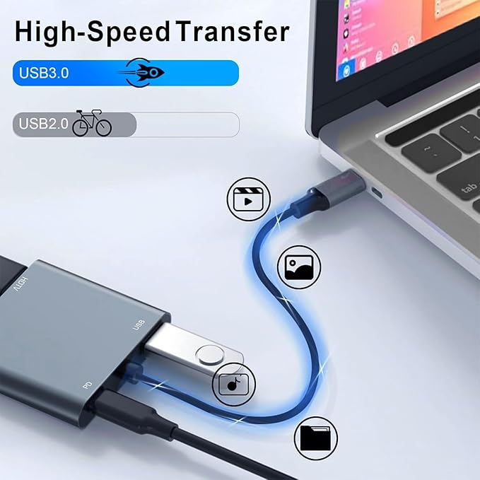 USB C to Dual HDMI Adapter, 4K@60Hz HDMI Splitter for Dual Monitors with USB 3.0, 100W PD Charging, HDMI Splitter Extended Display for for MacBook Air/Pro, Dell XPS, HP, Surface, Chromebook