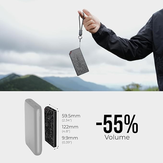FLEXTAILGEAR 10000mAh Power Bank, Ultra-Lightweight Outdoor Portable Power Bank, Outdoor Travel Fast Charging Waterproof Carbon Fiber, Slim USB-C Power Portable Charger Battery Pack for Phones