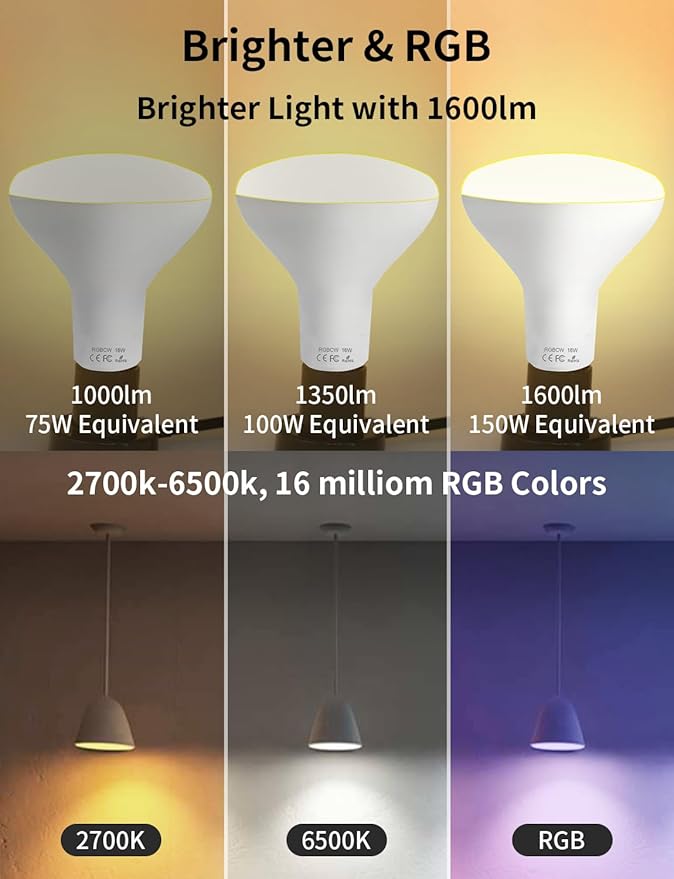 Smart Light Bulbs, 16W 150W Equivalent 1600 Lumens 2700K-6500K Tunable BR30 WiFi Color Changing Light Bulb Works with Alexa Google,Recessed Alexa Light Bulb,Dimmable Flood Smart Bulb,4 Pack