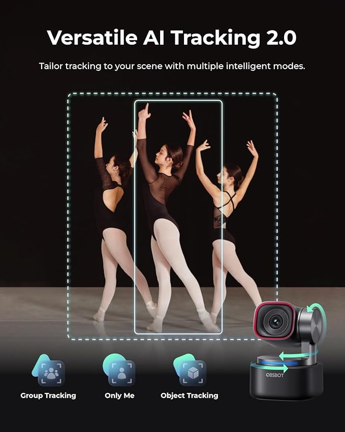 OBSBOT Tiny 3 AI-Powered Spatial Audio 4K PTZ Webcam, Tri-Mic AI Tracking 2.0 Voice Control Gesture Control 1/1.28" Sensor 4K Streaming Camera for Zoom Meeting Content Creation, W Smart Remote 2