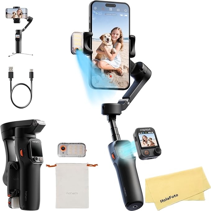 Hohem iSteady V3 Ultra Gimbal Stabilizer for iPhone Android Smartphone,Phone Gimbal with AI Tracking,Fill Light,Detachable Touchscreen Remote,Phone Stabilizer for Video Recording,YouTube TikTok Travel