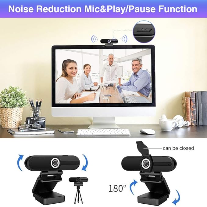 4K Webcam with Microphone and Tripod, USB Web Camera for PC and Laptop, 8MP Widescreen for Video Calling, Recording, Streaming and Conference