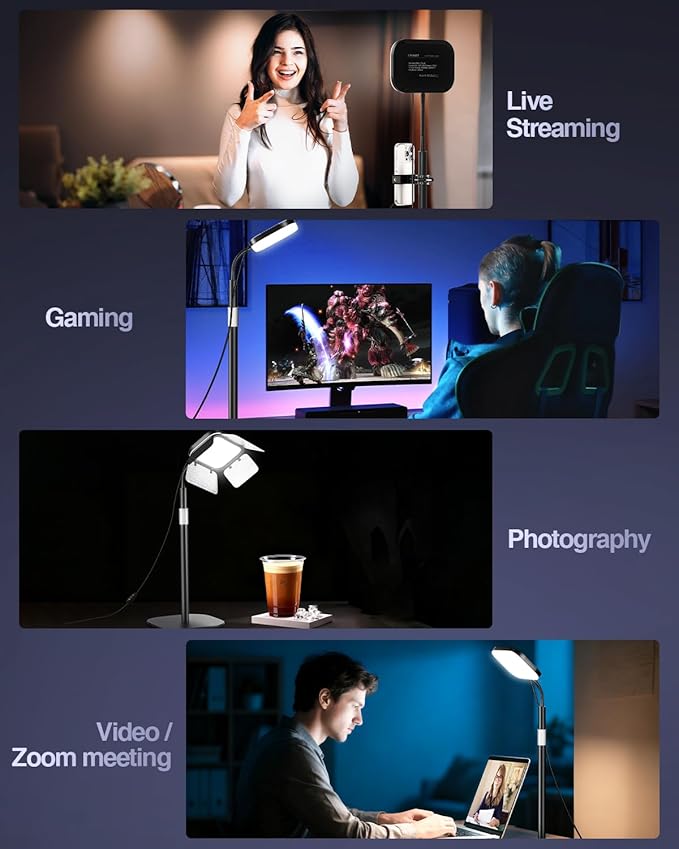 EMART Zoom Meetings Streaming Light for Desk with Flexible Gooseneck, Desktop Video Conferencing Calls Selfie Key Light, Recording Keylight Continuous Output Lighting for Laptop Computer Webcam