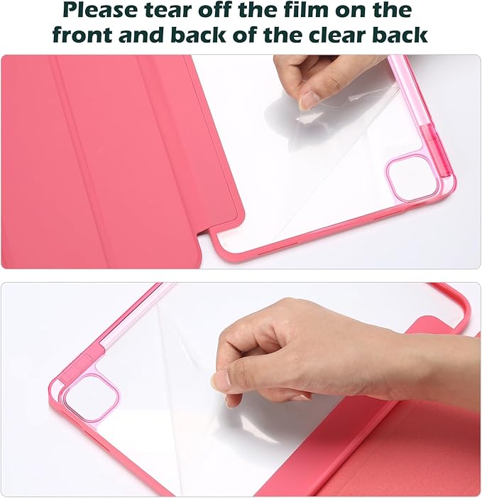 ProCase for iPad Pro 13 Inch Case M5 2025/ M4 2024 with Pencil Holder, Slim Stand Clear Shell Back, Shockproof Cover iPad Pro M5 M4 Case 13 Inch, Supports Touch ID, Auto Wake/Sleep -MelonPink