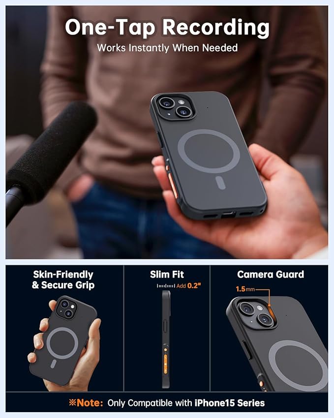 Yorlu AI Voice Recorder, AI Recorder Phone Case with Transcribe＆Summarize, AI Noise Cancellation, 80+ Language Translation with APP, 32GB Magnetic Note Voice Recorder for Calls, Meetings