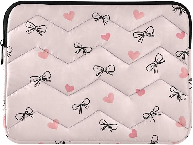 Laptop Case Sleeve, Black Line Bow Pink Hearts Pattern Shockproof Protective Computer Carrying Cover, Briefcase Handbags 13-13.3inch Laptop Sleeve Bag