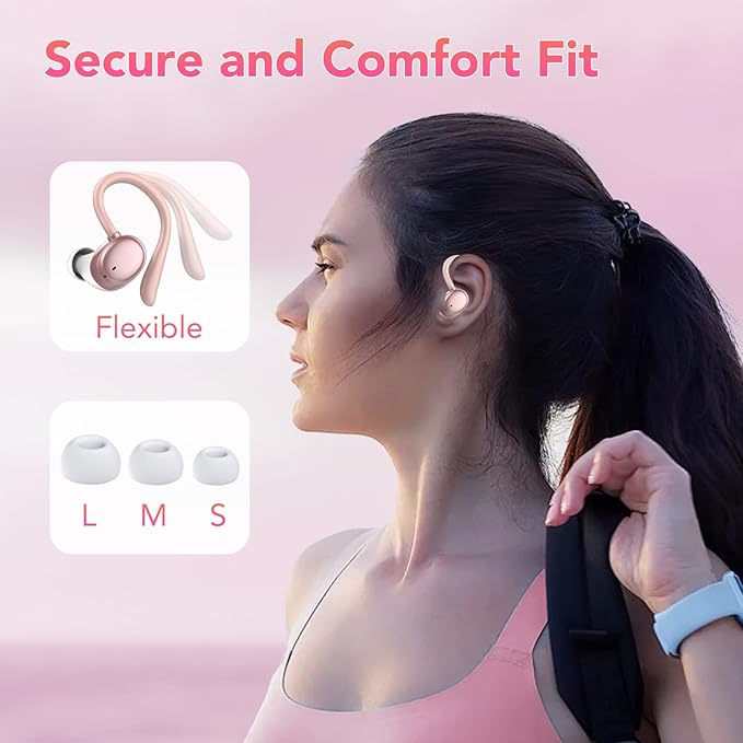 KT1 Bluetooth Headphones Wireless Earbuds 72hrs Playtime Wireless Charging Case Digital Display, Ear Buds with Earhook,IPX7 Waterproof, Deep Bass 2.0,Over-Ear Earphones for Sport Running