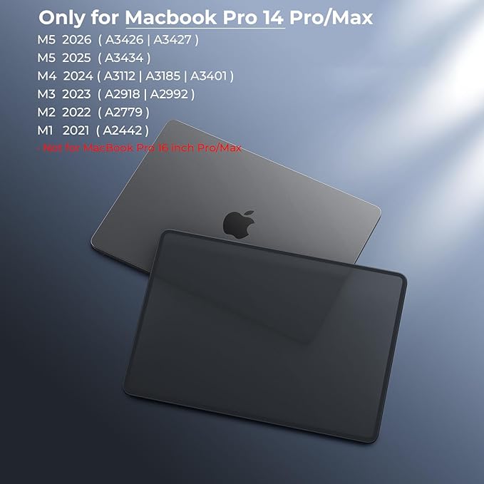 BlueSwan Anti-Cracking Hard Shell Case Compatible with MacBook Pro 14-inch M5 2026 2025-2021 Release M4 M3 M2 M1 Pro/Max Chip, Anti-Fingerprint Soft TPU Bumper, Frosted Black