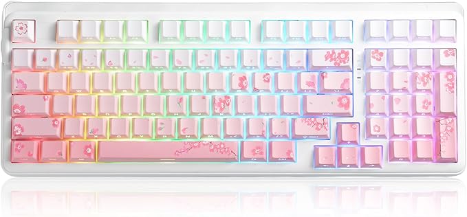DAREU EK98pro Sakura Pink Wireless Mechanical Keyboard,Tri-Mode BT/2.4GHz/USB-C Creamy Gaming Keyboard with Number Pad,Gasket Structure,Hot Swappable Custom,RGB Backlit for Win/Mac