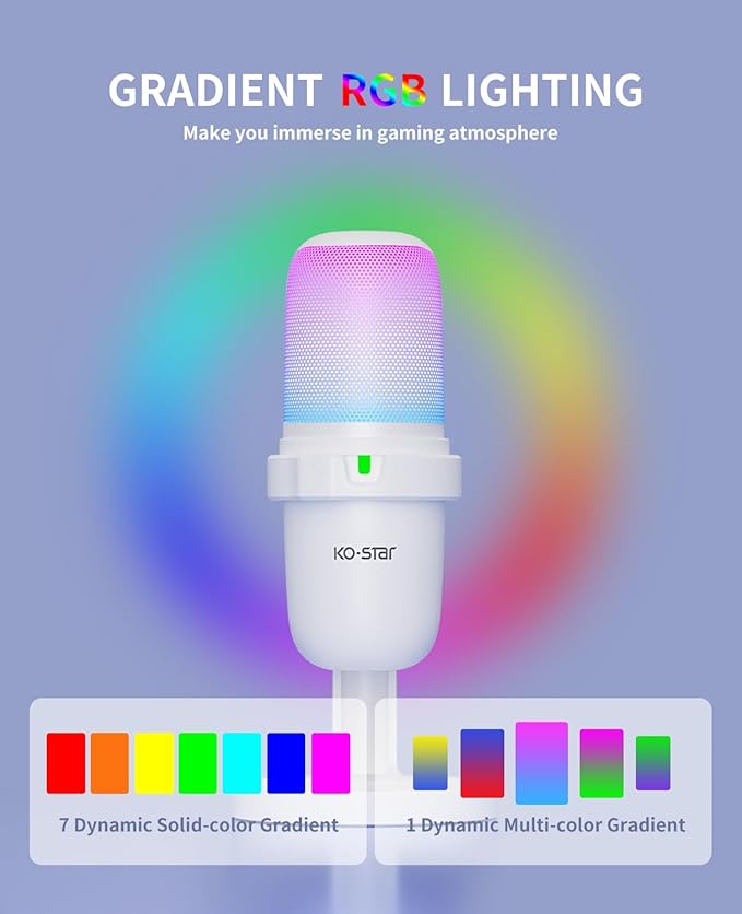 USB Microphone for PC,White Mini Mic for PS4/ PS5/ Mac,Computer Gaming Condenser with Quick Mute,RGB Streaming,Filter,Shock Mount,Recording Microphones for YouTube Titok