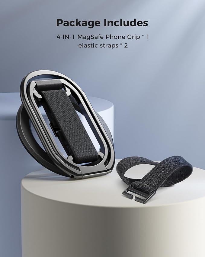 SUPERONE for MagSafe Phone Grip for MagSafe Kickstand Compatible with Mag Safe Finger Loop, 4-in-1 Phone Ring Holder Strap for Mag Safe iPhone 16/15/14/13/12 (Replacement Strap)