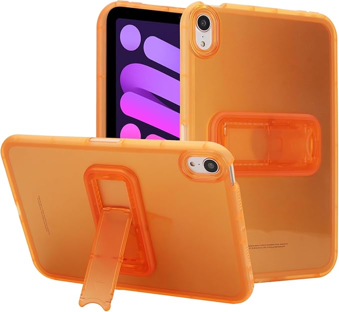 Slim Case for iPad mini 7 (A17 Pro) 2024/ Mini 6 8.3'', Built-in Kickstand Non-Slip Military Grade Drop Protection Rugged for iPad mini 7th 6th Generation, Orange