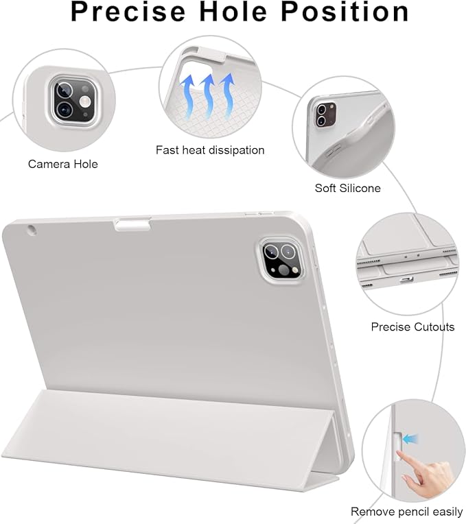 for iPad Pro 12.9 Case (6th/5th/4th/3rd Generation 2022/2021/2020) & ipad Air 13 inch case (M3 2025/M2 2024) with Pencil Holder, Smart Slim Trifold Stand Case with Soft TPU Back (Gray)