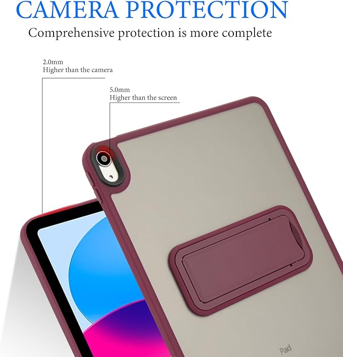 Shockproof Case for iPad (A16) 11th/10th Generation 10.9 inch 2025/2022, Kickstand Slim Fit Rugged Bumper Lightweight Anti-Scratch Bumper Case Cover for iPad 11th/10th Gen, WineRed