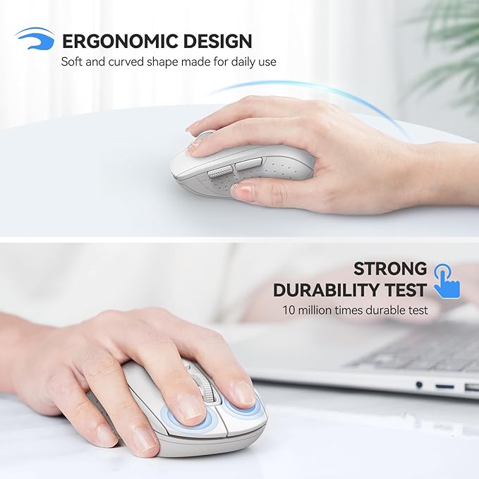 TECKNET Bluetooth Mouse, 4000DPI Wireless Mice for Laptop 2-in-1(BT 5.0/3.0+2.4Ghz) Computer Portable PC Mouse Wireless with USB Receiver for Mac (USB-A+Bluetooth, White)