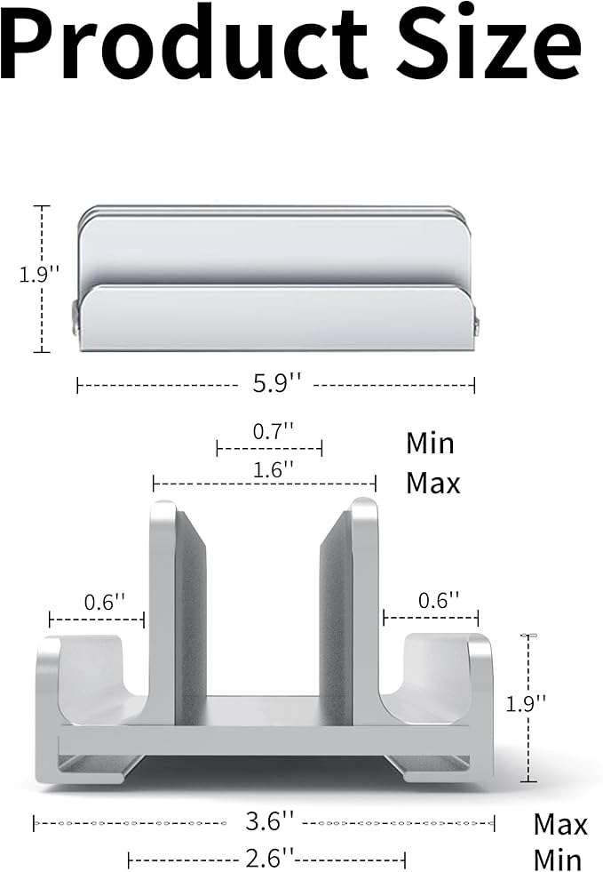 Aluminum Vertical Laptop Stand Holder for Desk Compatible with MacBook Pro, MacBook Air, Dell, HP, Lenovo, Up to 17.3 inches, Silver