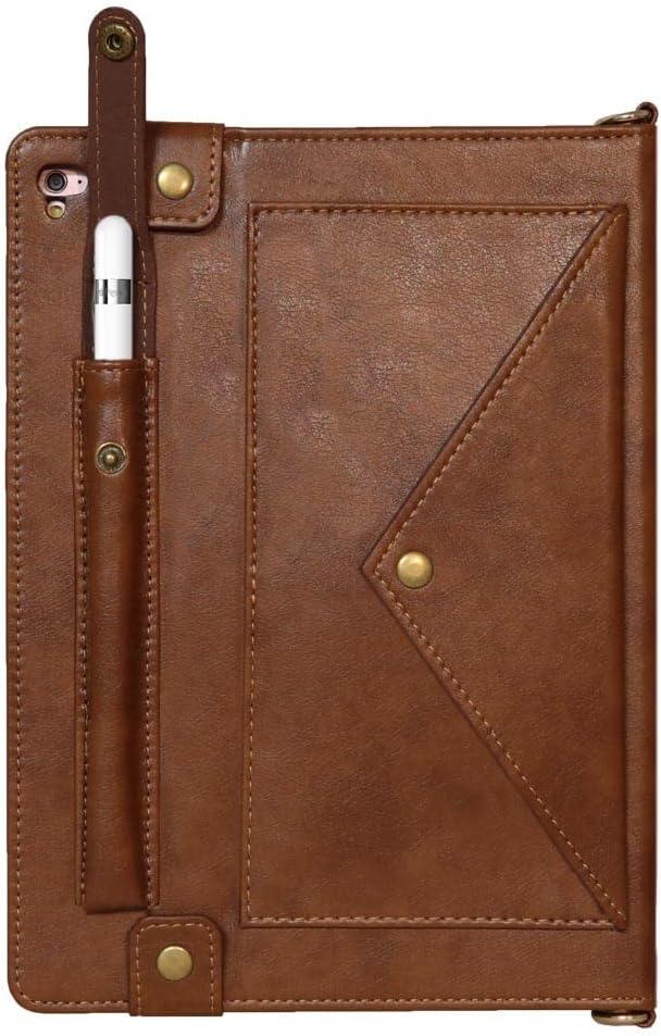 Handbag Case for Apple iPad 5/iPad 6 9.7", iPad Air 1st/2nd Generation Cases, Techcircle Folio Stand Crossbody Wallet Case with Pencil Holder, Hand Strap & Shoulder Strap Soft Protective Cover, Coffee