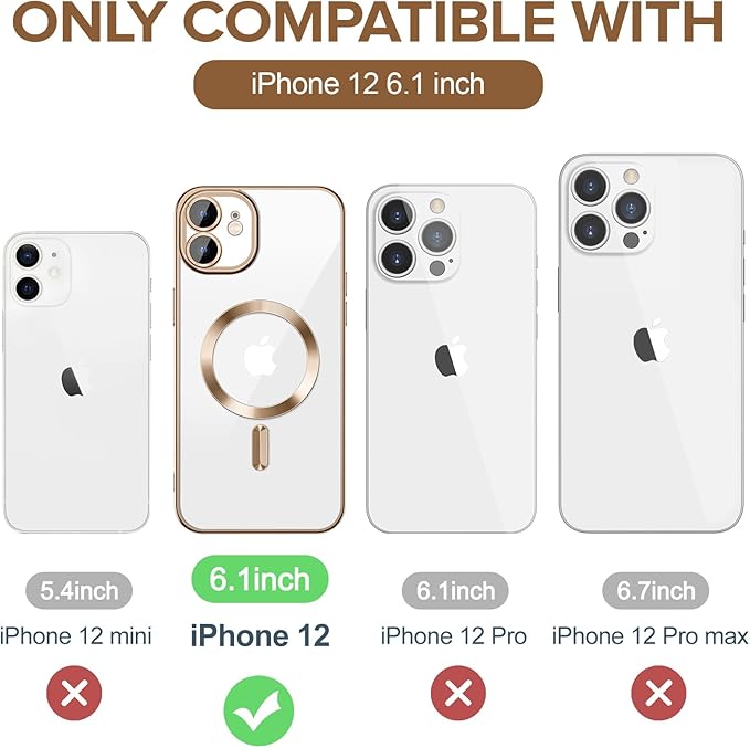 Hython Magnetic Clear for iPhone 12 Case with Camera Lens Protector [Compatible with MagSafe] Luxury Plating Edge Slim Soft TPU Cover Protective Phone Case for iPhone 12 6.1", Desert Brown
