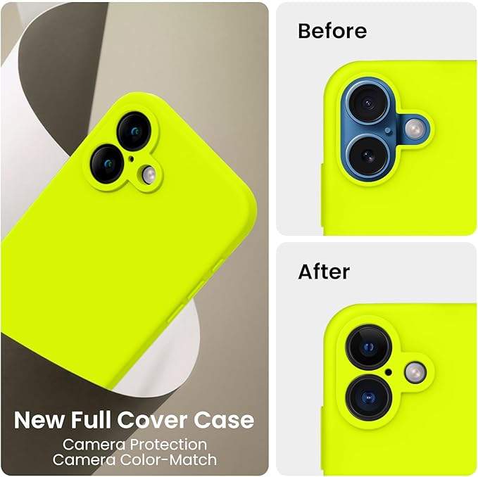 FireNova Designed for iPhone 16 Case, Silicone Upgraded [Camera Protection] Phone Case, Soft Anti-Scratch Microfiber Lining Inside, 6.1 inch, Fluorescent Green