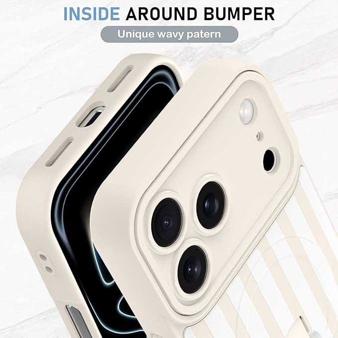 KANGHAR Compatible with iPhone 17 Pro Case, Support for MagSafe, Silicone Stripes Cute Pattern, Wristband Kickstand Camera Protection Soft Slim Cover for Girls Women -White