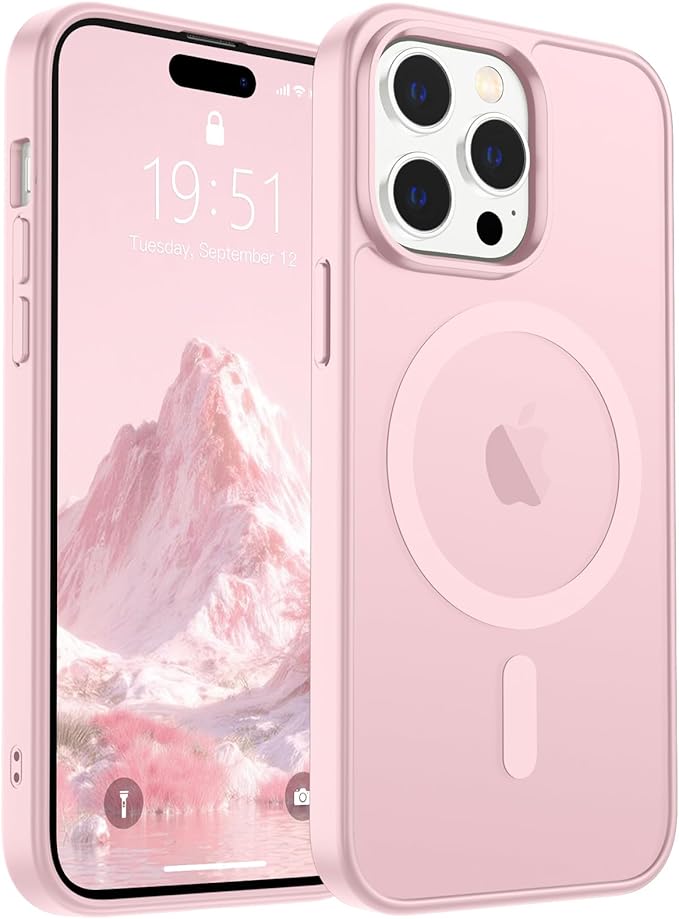 SUPFINE Magnetic for iPhone 14 Pro Max Case (Compatible with MagSafe) (Military Grade Drop Protection) Translucent Matte Shockproof Phone Cover,Light Pink