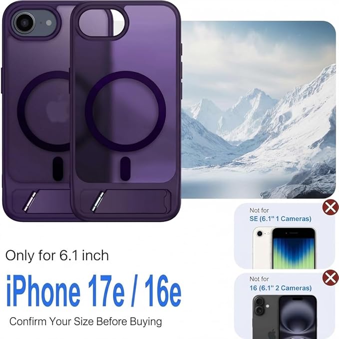 Eastinbox Magnetic for iPhone 17e & iPhone 16e Case with Stand [Compatible with MagSafe] [Built-in Invisible Kickstand] Matte Back Protective Phone Case for iPhone 17 e/16 e 6.1", Matte Purple