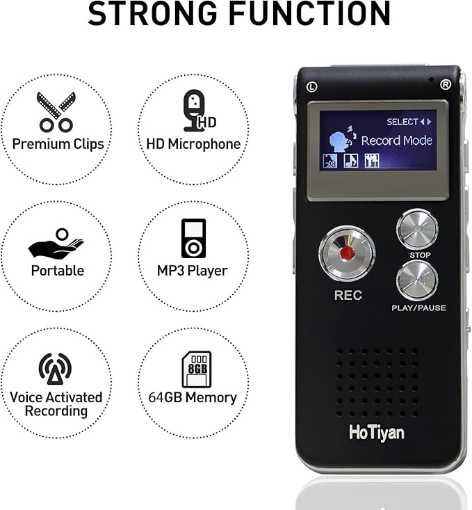 Digital Voice Recorder Audio Recording - 64GB Audio Recorder with Playback Voice Activated Recorder for Lectures Meetings Interviews Recording Device Tape Recorder with Microphone USB Cable MP3 Player