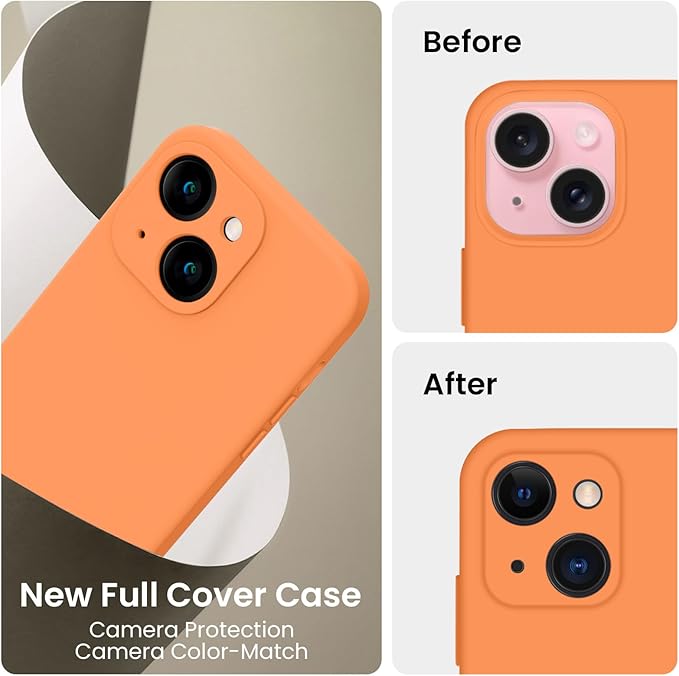 FireNova Designed for iPhone 15 Case, Silicone Upgraded [Camera Protection] Phone Case, Soft Anti-Scratch Microfiber Lining Inside, 6.1 inch, Kumquat