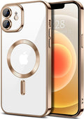 Hython Magnetic Clear for iPhone 12 Case with Camera Lens Protector [Compatible with MagSafe] Luxury Plating Edge Slim Soft TPU Cover Protective Phone Case for iPhone 12 6.1", Desert Brown